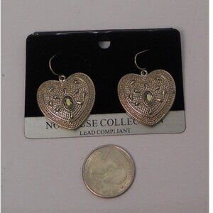 Women Heart Earrings Rhinestones Drop Dangle Silver Tones Hook Fasteners